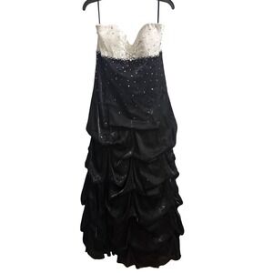 Jump Apparel Black White Rhinestone Tiered Bubble Hem Formal Gown Dress 17/18